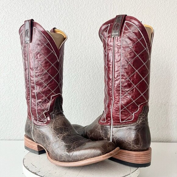 Rod Patrick Mens Cowboy Boots 14.5A Brown Mocha Bison Leather Western Square Toe - Picture 1 of 11